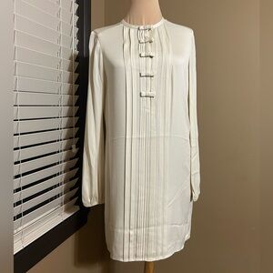 Diane Von Furstenberg Cream Silk Novalee Long Sleeve Dress